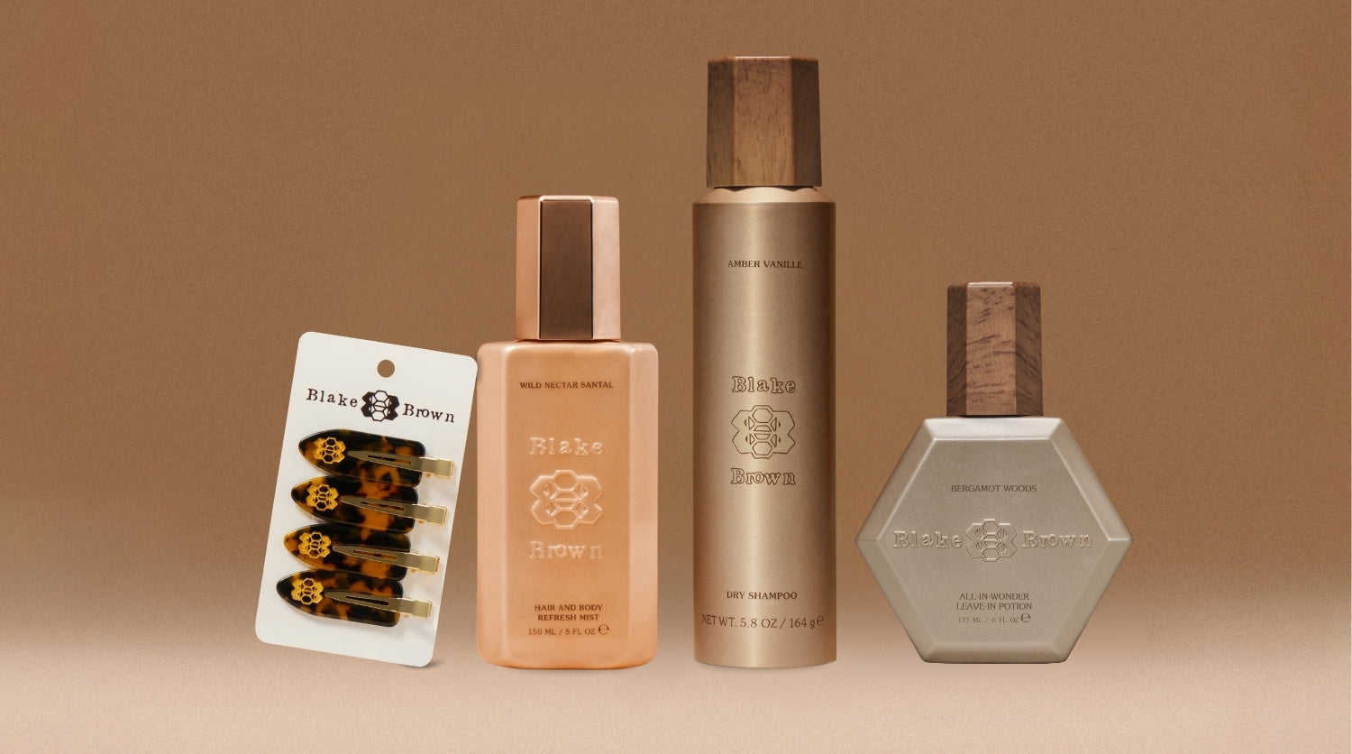 Blake Brown's Summer Refresh Essentials:  Branded hair clips, Hair and Body Refresh Mist, Dry Shampoo, and All-In-Wonder Leave-In Potion.